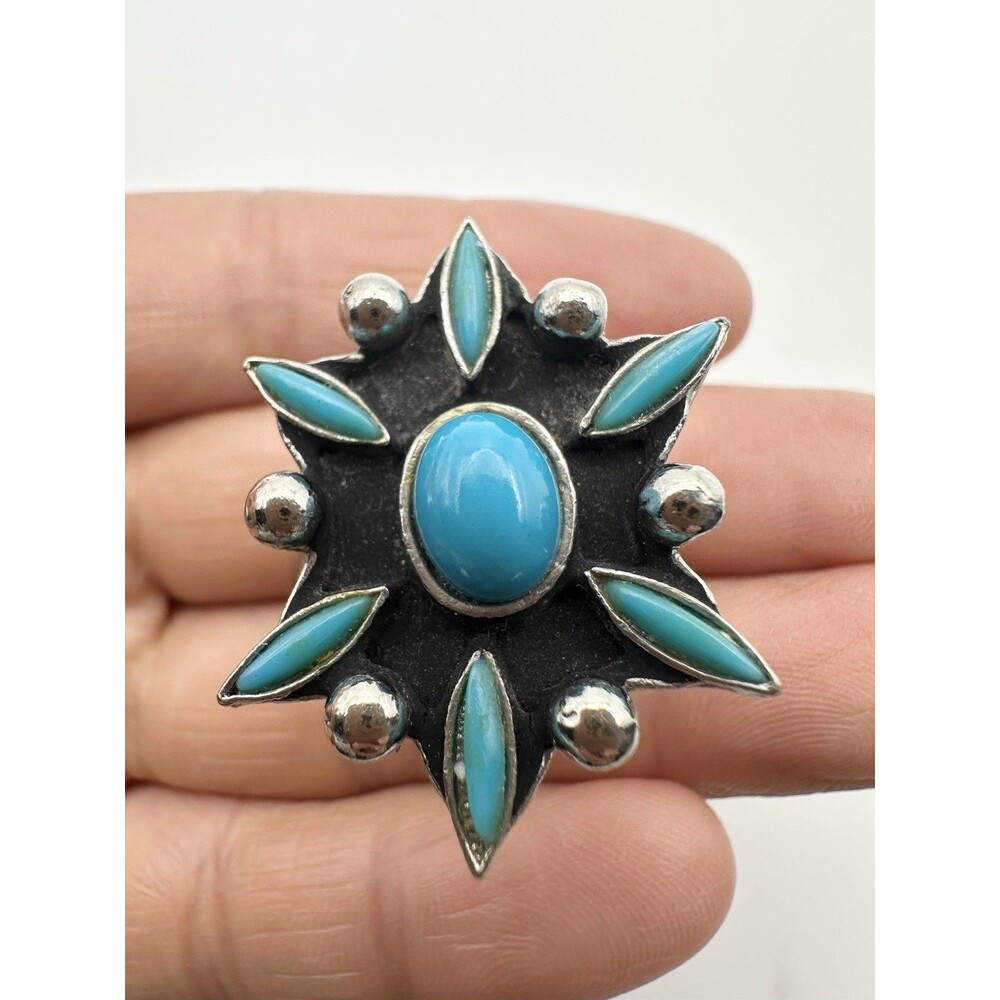 Vintage Faux Turquoise Silver-tone Ring Southwestern style Size 8
